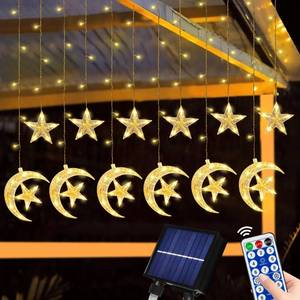 lot 93528 image: Timer & 8 Modes Ramadan Solar Outdoor Lights, Moon and Star Ramadan Lights Solar Ramadan Window Lights Curtain Fairy String Lights, Solar Ramadan Decor Eid Decorations for Yard Patio Porch