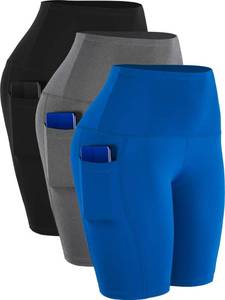 lot 93534 image: CADMUS 3 Pack Women 9 Biker Compression Short Leggings for Yoga Workout with Big Pockets,3 Pack,1026,Black,Grey,Blue,Small