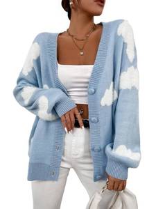 lot 93536 image: SOLY HUX Womens Button Down V Neck Long Sleeve Cloud Open Front Knit Cardigan Sweater Blue L