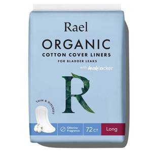 lot 93543 image: Rael Incontinence Liners for Women, Organic Cotton Cover - Postpartum Essential, Regular Absorbency, Bladder Leak Control, 4 Layer Core with Leak Guard Technology, (Long, 72 Count)