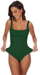 lot 93547 image: BEJONS Women Elegant Y2k Black Bodysuits Thong Square Neck Double Lined Ruched Sleeveless Body Suit Tank Top Casual Going Out Summer Vacation Teacher Outfits Emerald Green L
