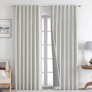 lot 93548 image: Joydeco 100% Blackout Curtains 90 inches Long Natural Linen Drapes 2 Panels Set Burg for Bedroom Living Room Black Out Darkening Curtain Thermal Insulated Back tab Rod Pocket(52x90 inch,Greyish White)