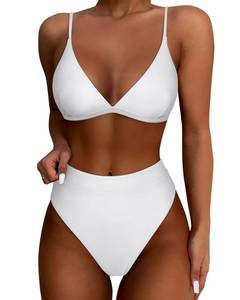 lot 93575 image: SUUKSESS Women High Waisted High Cut Bikini Sets Sexy Triangle Two Piece Swimsuits Push Up Bathing Suits (White, M)