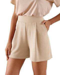 lot 93584 image: ODODOS Modal Soft Wide Leg Shorts for Women 4 High Waist Casual Relaxed Shorts with Pockets, Beige, Small