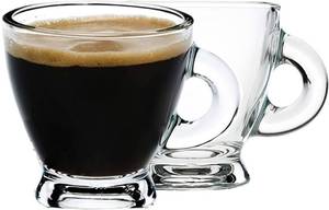 lot 93596 image: BOHEMS Espresso Cups, 3.2 oz Small Demitasse Clear Glass Espresso Drinkware, Set of 2, Espresso Shot Glasses, Clear Expresso Coffee Cups, Tazas de Cafe Expreso