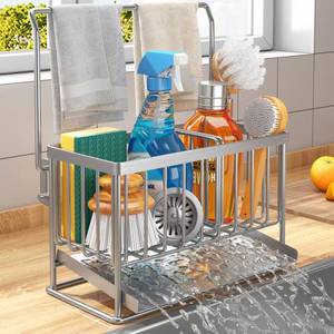 lot 93598 image: Ciyvotom Kitchen Sink Caddy,Sponge Holder for Kitchen Sink SUS304 Stainless Steel Rustproof Sponge Caddy for Kitchen Sink Kitchen Dish Brush Sponge Holder with Drain Tray for Kitchen Sink Organizer
