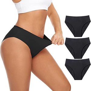 lot 93607 image: Mordlanka Women Period Underwear Heavy Flow High Waisted Menstrual Panties with 55ml High Absorbency, 3 Black, Medium