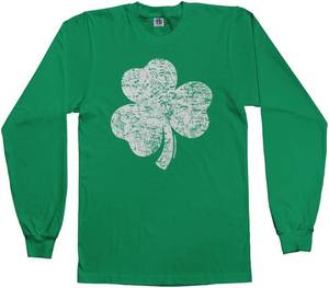 lot 93608 image: Threadrock Kids Distressed Shamrock St. Patricks Day Youth Long Sleeve T-Shirt - Large, Kelly Green