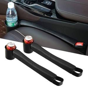lot 93609 image: Supin 2 prices Car Seat Gap Filler Pad PU Leather Console Side Pocket Organizer and one cup for Cellphone Wallet Coin Key (Black)