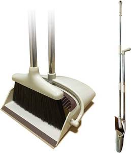 lot 93624 image: Broom and Dustpan Set Lightweight Upright Lobby Broom and Dust Pan Combo with Long Handle Outdoor Indoor for Home Kitchen Room Office (Brown)