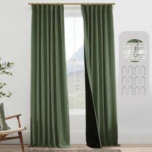lot 93656 image: PANELSBURG 90 Inch Curtains for Living Room,Thermal Insulated Boho Back Tab Window Treatments Long Blackout Window Drapes for Bedroom Set of 2 Panels,50x90 in Length,Dark Olive Green