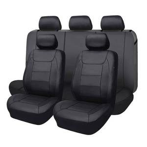 lot 93657 image: Flying Banner car seat Covers Protects Water Proof Faux Leather Carbon Fiber Front and Rear Bench (Black, Full Set - 8PCS)