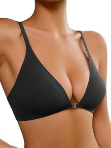 lot 93659 image: SOLY HUX Womens Triangle Bralette Bra Front Close Deep V Seamless Wireless Adjustable Underarm-Smoothing Comfort Bras Plain Black L