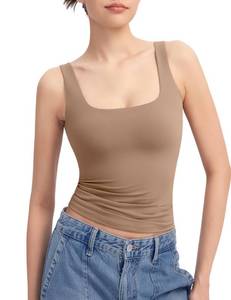 lot 93671 image: PUMIEY Tank Top for Women Square Neck Sleeveless Double Lined Summer Tops, Taffy Small