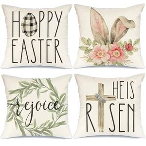 lot 93672 image: GEEORY Easter Pillow Covers 20x20 Set of 4 Easter Decorations for Home He is Risen Floral Pillows Bunny Easter Buffalo Plaid Eggs Decorative Throw Pillows Spring Easter Farmhouse Decor