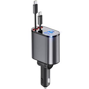 lot 93679 image: Retractable Car Charger, 4 in 1 Fast Car Phone Charger 66W, 2 Retractable Cables and USB Car Charger, Compatible with iPhone 161514131211,Galaxy,Pixel