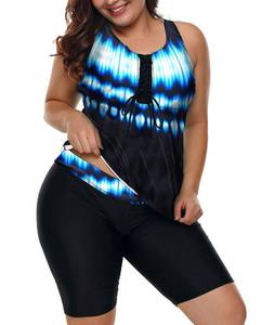 lot 93684 image: LALAGEN Womens 2024 Plus Size Tankini Swimsuits Rash Guard Capris Athletic Two Piece Swimwear Bathing Suits Blue Lightning XXL