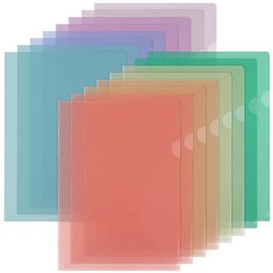 lot 93686 image: EOOUT Clear Document Folders, 24 Pack Plastic Folders, Letter Size Project Pockets Poly Sleeve Folders, 8 Assorted Colors