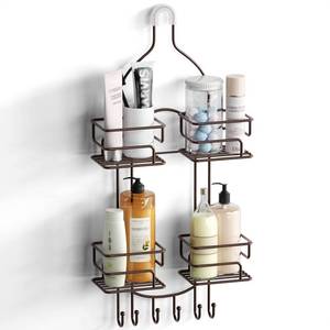 lot 93690 image: SRIWATANA Shower Caddy Organizer Hanging Over Head, Bathroom Shower Rack Hanger with Hooks for Razors - Bronze