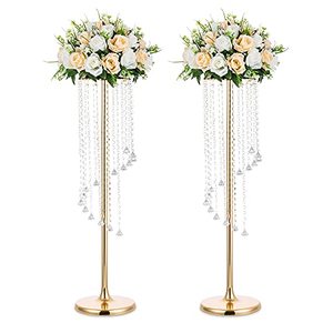 lot 93714 image: Nuptio 2 Pcs 35.4inch Tall Wedding Centerpieces Gold Vases Crystal Flower Vase Metal Flowers Stand for Party Tables Decorations - Elegant Bulk Weddings Decoration Table Chandelier Centerpiece Stands