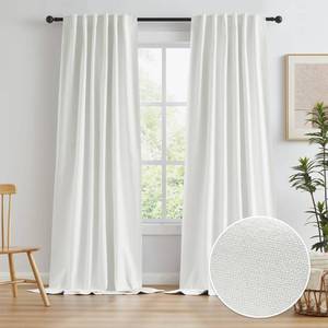 lot 93718 image: KEQIAOSUOCAI Blackout Natural Curtains 108 Inch Length, Modern Farmhouse Linen Textured Curtains Back Tab, Pleated Panels for Living Room Track System (50x108, 2 Pcs, BirchIvoryCream Color)
