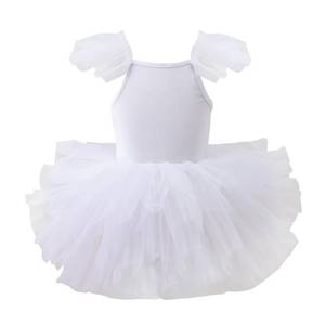lot 93719 image: Girls Dance Tutu Dresses Ruffle Sleeve Snap Crotch Ballet Leotards White 6-7 Years
