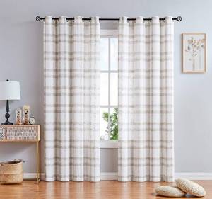 lot 93722 image: Randall White Brown Window Curtain Panel Pairs 108 Inches Long for Living Room Linen Blend Semi Sheers Grommets Top Rustic Farmhouse Style Window Treatment Drape Sets for Bedroom 54x108x2