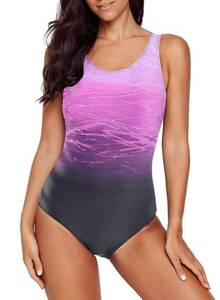 lot 93723 image: Aleumdr Womens Cut Out Back Tummy Control One Piece Swimsuits Cute Bathing Suits Sports Monokini Swimwear Purple X-Large 14 16