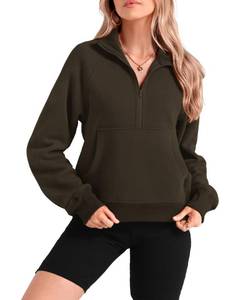 lot 93724 image: BTFBM Womens Half Zip Pullover Long Sleeve Fleece Lined Cropped Sweatshirt Tops Fall Winter Clothes Christmas Outfits(Solid Army Green, Medium)