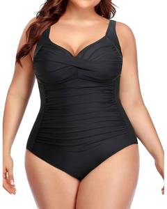 lot 93727 image: Yonique Women Plus Size One Piece Swimsuits Tummy Control Bathing Suits Twist Front Ruched Swimwear Blue Floral 14W