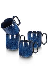 lot 93749 image: vicrays Ceramic Coffee Mug Set - 18 Ounce Large Stoneware Mug for Men Women - Unique Glazed Porcelain Mugs with Handle for Coffee Latte Tea Milk Cocoa - Set of 4 (Blue)