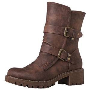 lot 93750 image: GLOBALWIN Womens Biker Boots Lace up Mid Calf Motorcycle Fashion Festival Boots Combat Riding Military Boots for Women Brown Size 7.5
