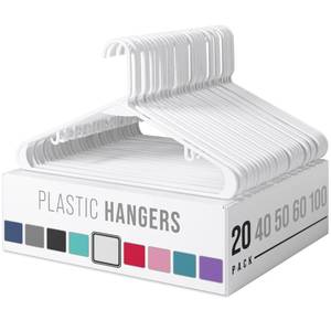 lot 93763 image: Clothes Hangers Plastic 20 Pack - White Plastic Hangers - Makes The Perfect Coat Hanger and General Space Saving Clothes Hangers for Closet - Percheros Ganchos para Colgar Ropa Hangars