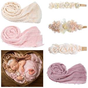 lot 93767 image: Preboun 3 Set Baby Photoshoot Props Wrap Kit 35.5 x 67 in Newborn Photography Props Wraps Baby Photo Props Newborn Pearl Headband Wrap Blanket Outfits for Baby Boy Girl Infant Toddler(Elegant Colors)