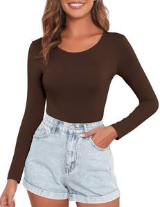 lot 93770 image: DSPSAM Body Suit for Women Coffee Sexy Long Sleeve Bodysuit for Women Going Out Tops Shapewear Bodysuit (Coffee, X-Small)