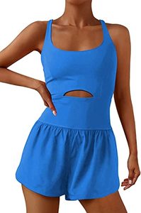 lot 93780 image: Hotexy Womens Workout Athletic Romper Running Padded Bras One Piece Exercise Jumpsuit Shorts Tennis Gym Clothes Outfits With Back Zipper Pocket no size visible