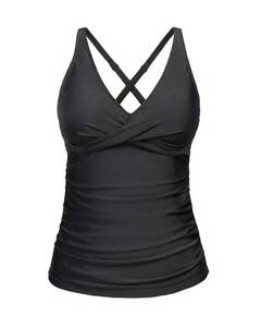 lot 93786 image: Yonique Tummy Control Tankini Top Only V Neck Swim Top Twist Front Bathing Suit Top No Bottom Black L