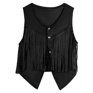 lot 93803 image: Pistha Women Tassel Vest 70s Hippie Sleeveless Faux Suede Rivets Fringe Vest Waistcoat Jacket Cowgirl Outfits(Black,M)