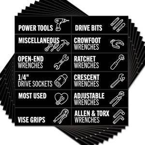 lot 93810 image: Toolbox Organization Magnetic Labels - 80 Large, Tool Chest Organizer Labels with Strong Magnets & Easy to Read Printing - Fits All Brands of Steel Tool Box Drawers (Black 3.125 x 1.0 Inches)