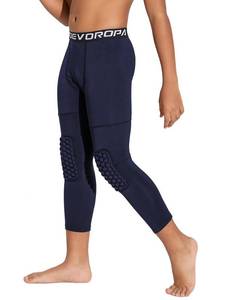 lot 93814 image: DEVOROPA Youth Boys Compression Pants with Knee Pads 34 Basketball Athletic Tights Quick Dry Sports Workout Leggings Navy XS