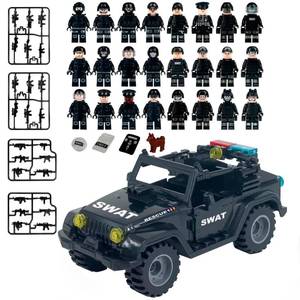 lot 93817 image: Toysvill SWAT Military Police Building Block Set for Kids  SUV  Soldiers Minifigures (24 PCS) with Weapons and Accessories Gift