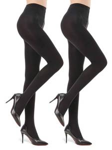 lot 93819 image: G&Y 2 Pairs Semi Opaque Tights for Women - 70D Microfiber Control Top Pantyhose (XL,Black)