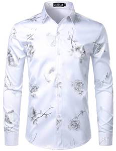lot 93821 image: ZEROYAA Mens Hipster 3D Rose Deign Slim Fit Long Sleeve Button Up Dress Shirts ZZCL22 White Silver X-Large