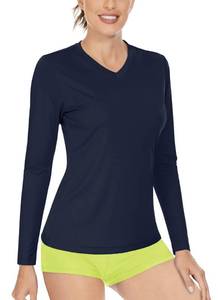 lot 93822 image: Boladeci Sun Protection Clothing Women UPF 50 Summer UV SPF Shirts Summer Quick Dry Sunscreen Plain Rash Guard Athletic Swim Sun Shirts XXL Navy Blue