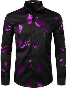 lot 93823 image: ZEROYAA Mens Hipster 3D Rose Deign Slim Fit Long Sleeve Button Up Dress Shirts ZZCL22 Black Purple Small