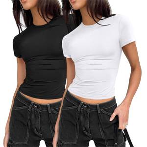 lot 93826 image: Zeagoo Fitted T Shirts for Women 2 or 3 Piece Short Sleeve Shirts Summer Basic Crewneck Y2k Tops M