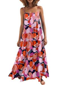 lot 93829 image: ANRABESS Women Summer Casual Loose Sleeveless Sundress Spaghetti Strap Flowy Boho Linen Beach Vacation Maxi Long Dress 2024 Print Floral X-Large
