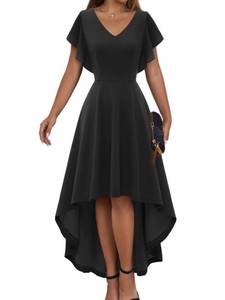 lot 93830 image: DRESSTELLS Formal Dresses for Women Wedding Guest, Black Modest Prom Dress, Cocktail Holiday Party Evening Dress, High Low Church Funeral Midi Dress 2024 Black XL