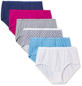 lot 93834 image: Hanes Ultimate womens 6-pack Breathable Cotton Panty Briefs, Swiss Blue, White, Concrete Pe Heather, Fresh Berry, Navy Eclipse, Crochet Boho Print, 5 US