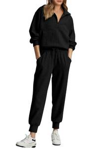 lot 93837 image: PRETTYGARDEN Womens 2 Piece Sweatsuits Set Long Sleeve Half Zip Pullover Sweatshirt Joggers Sweatpants Fall Outfits Tracksuit (Black,Large)